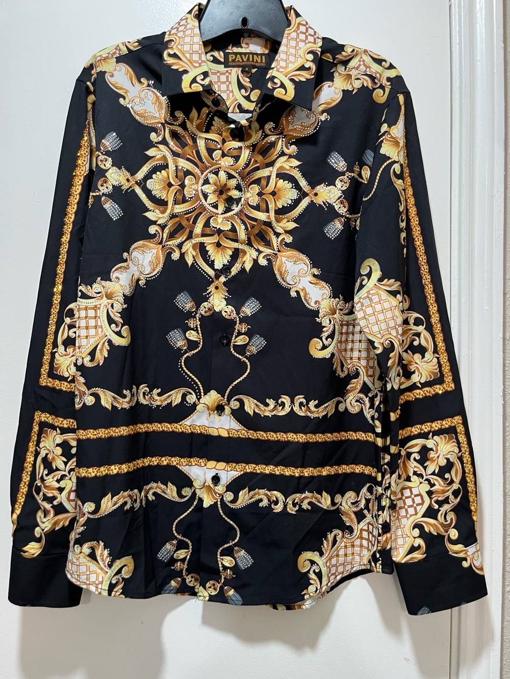 Pavini Men’s Shirt Button Down Bedazzled Small Elaborate Baroque